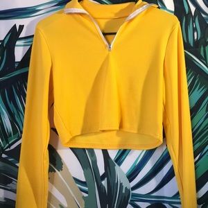 Yellow crop top with long sleeves